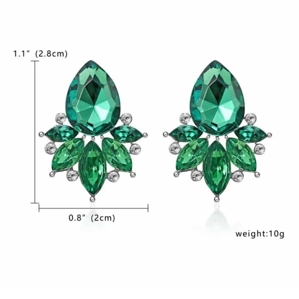 Green Crystal Geometric Zircon Women Earrings Stud Luxury Wedding Jewelry Gift